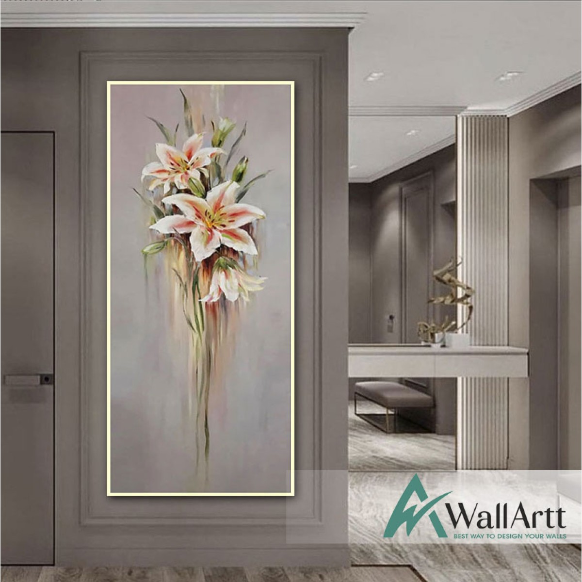 Abstract Floating Lilies Textured Partial Oil Painting